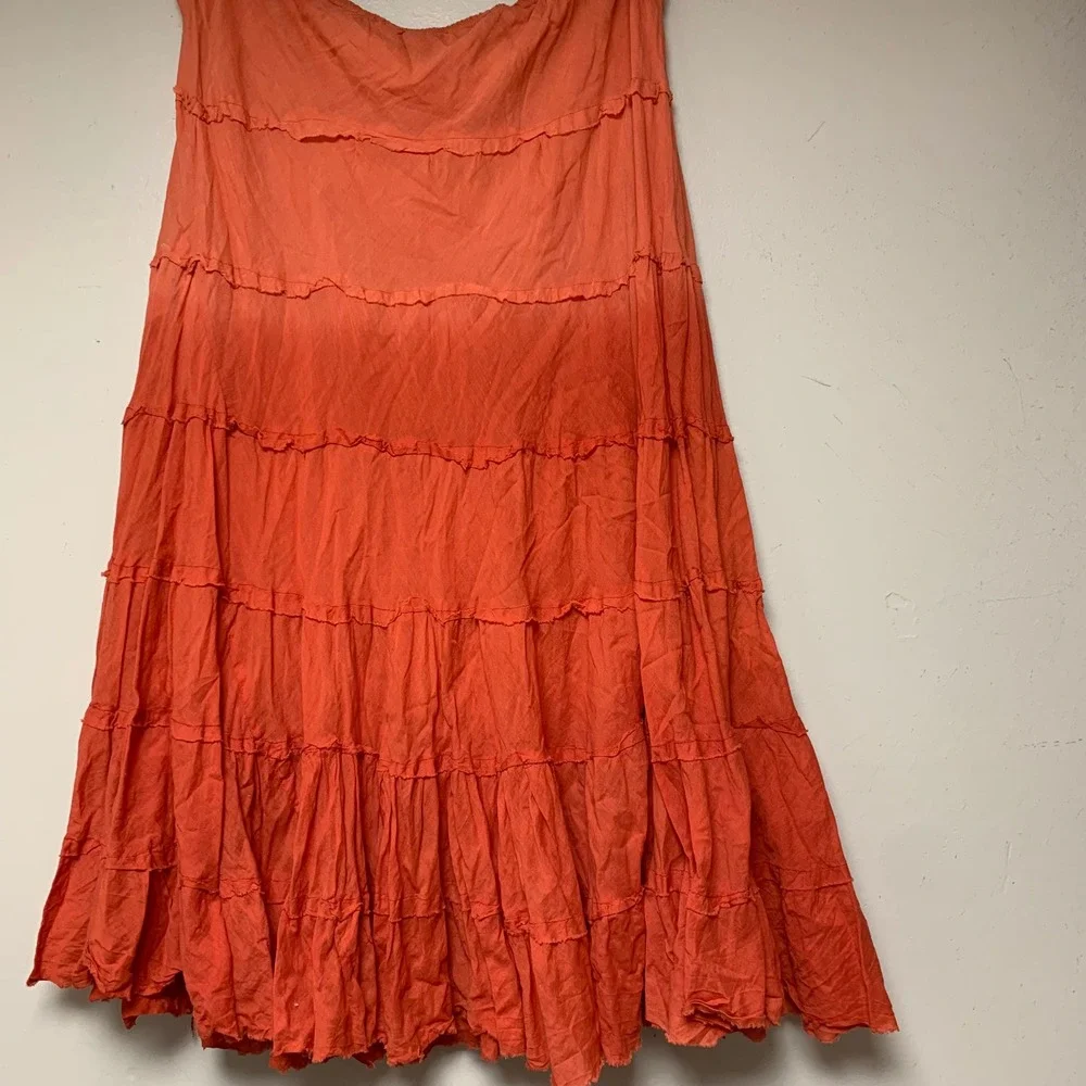 Mileage Tiered Maxi Skirt Womens Large Coral Orange Ombre Cotton Boho Ruffle